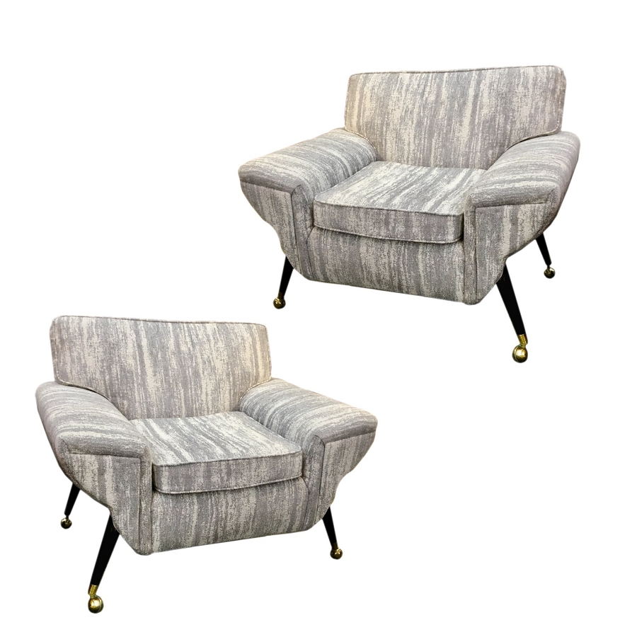 mid-century modern upholstered lounge club chairs